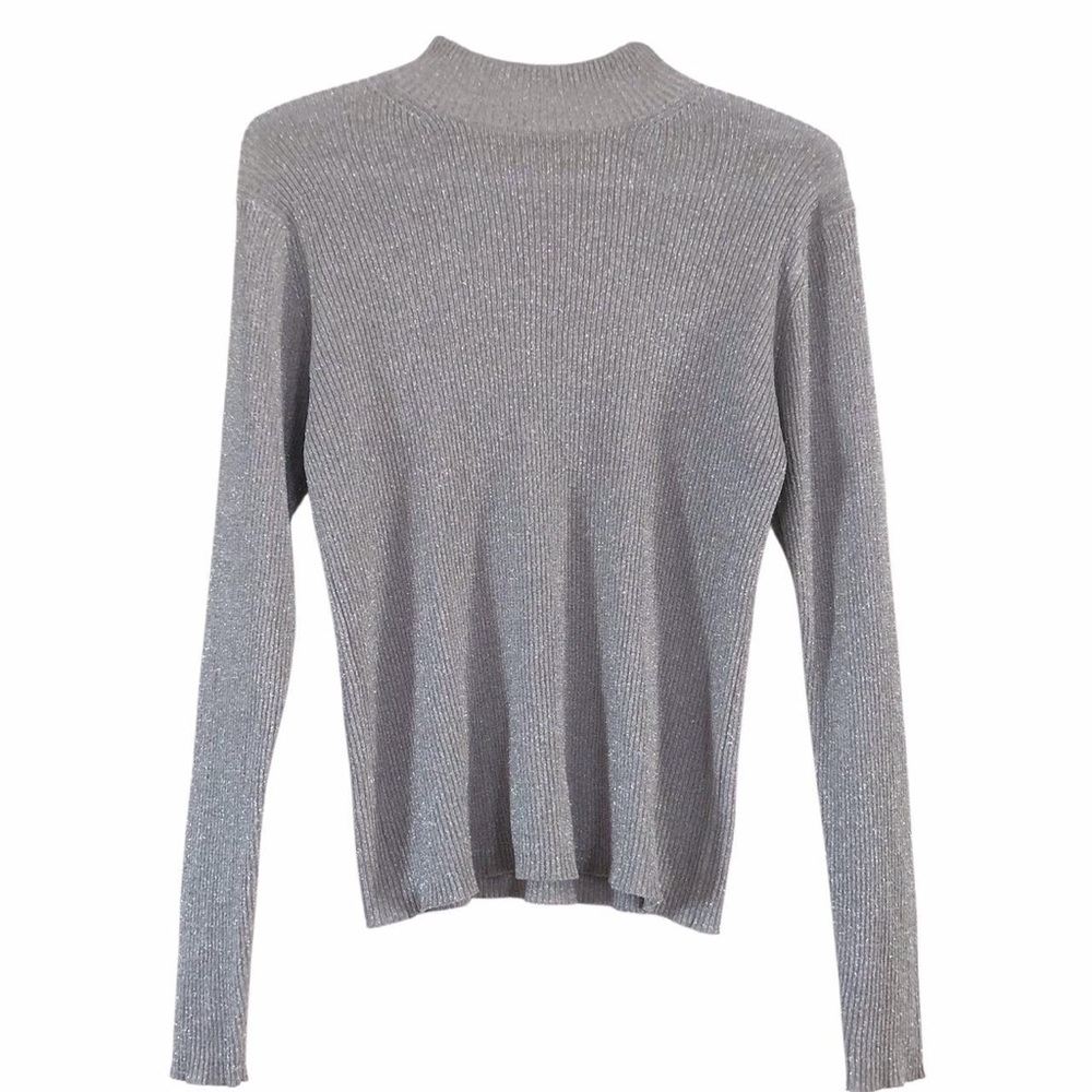 Silver sparkly mock neck long sleeve top